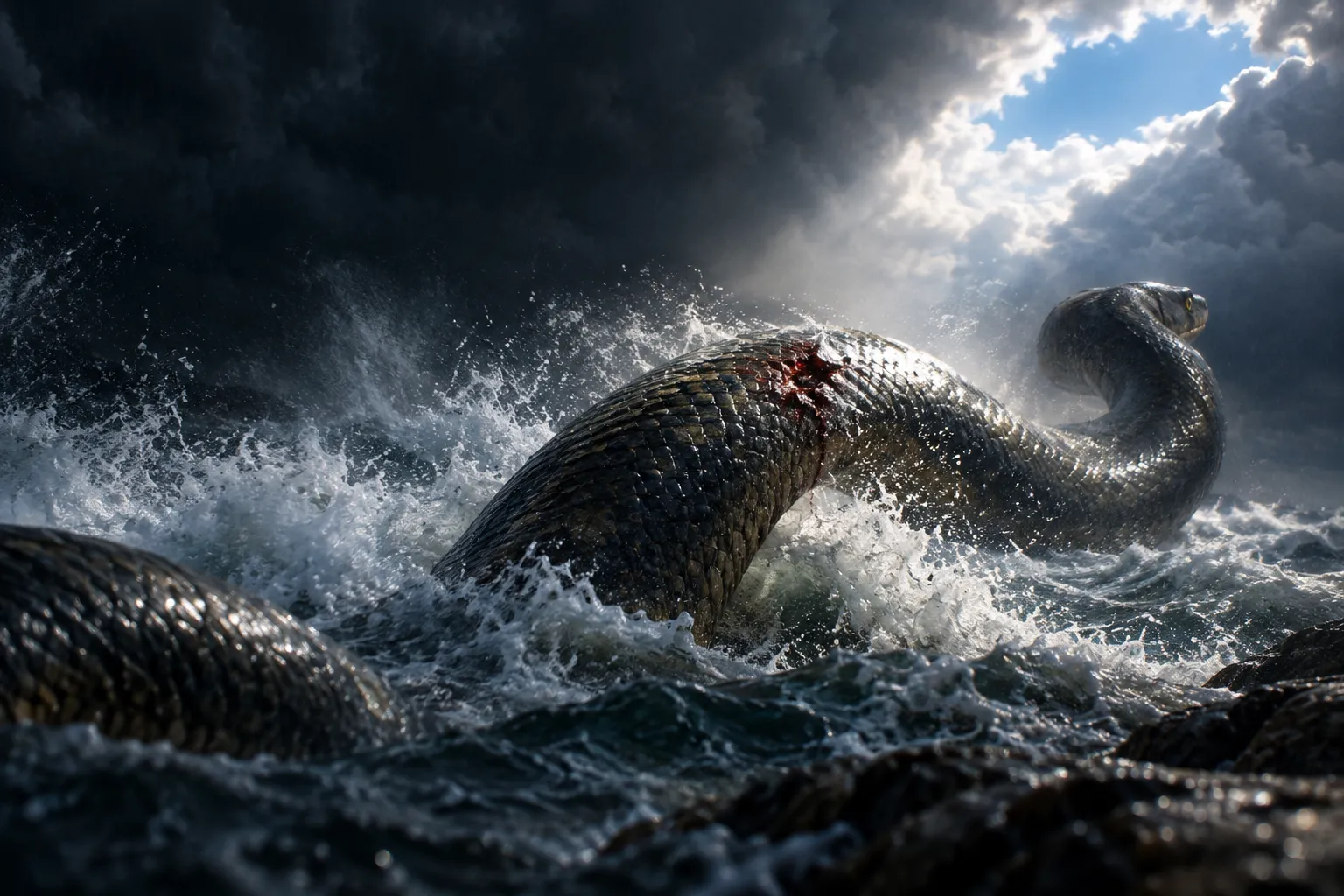 The Fleeing Serpent Pierced (Job 26:13)