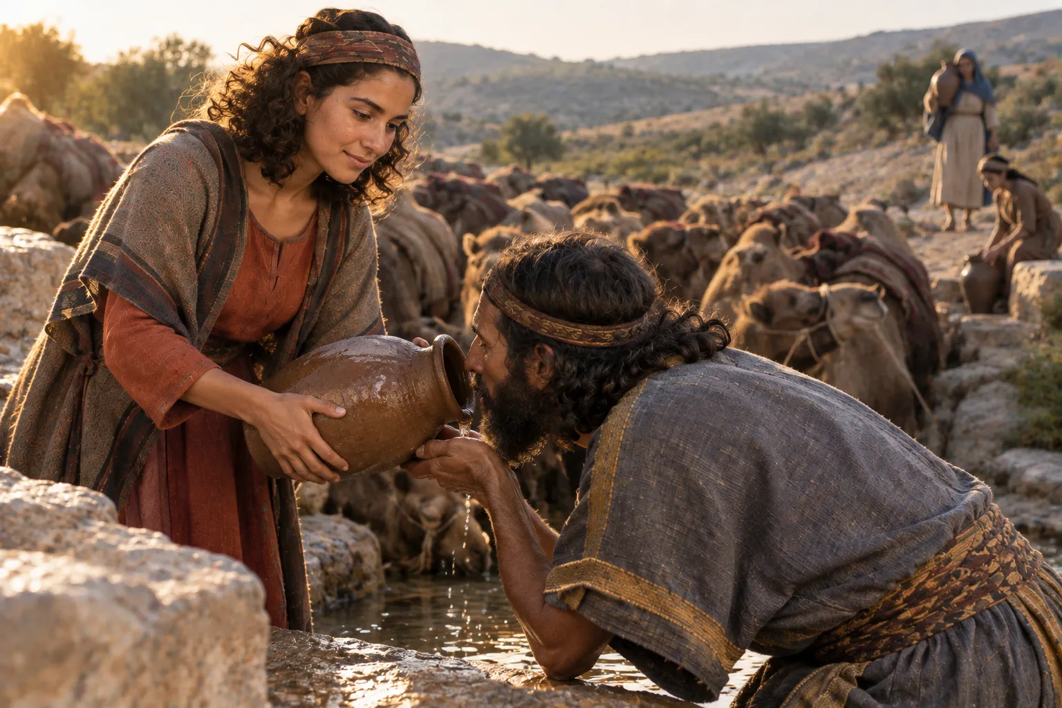 Rebekah gives the servant water (Genesis 24:15–21)