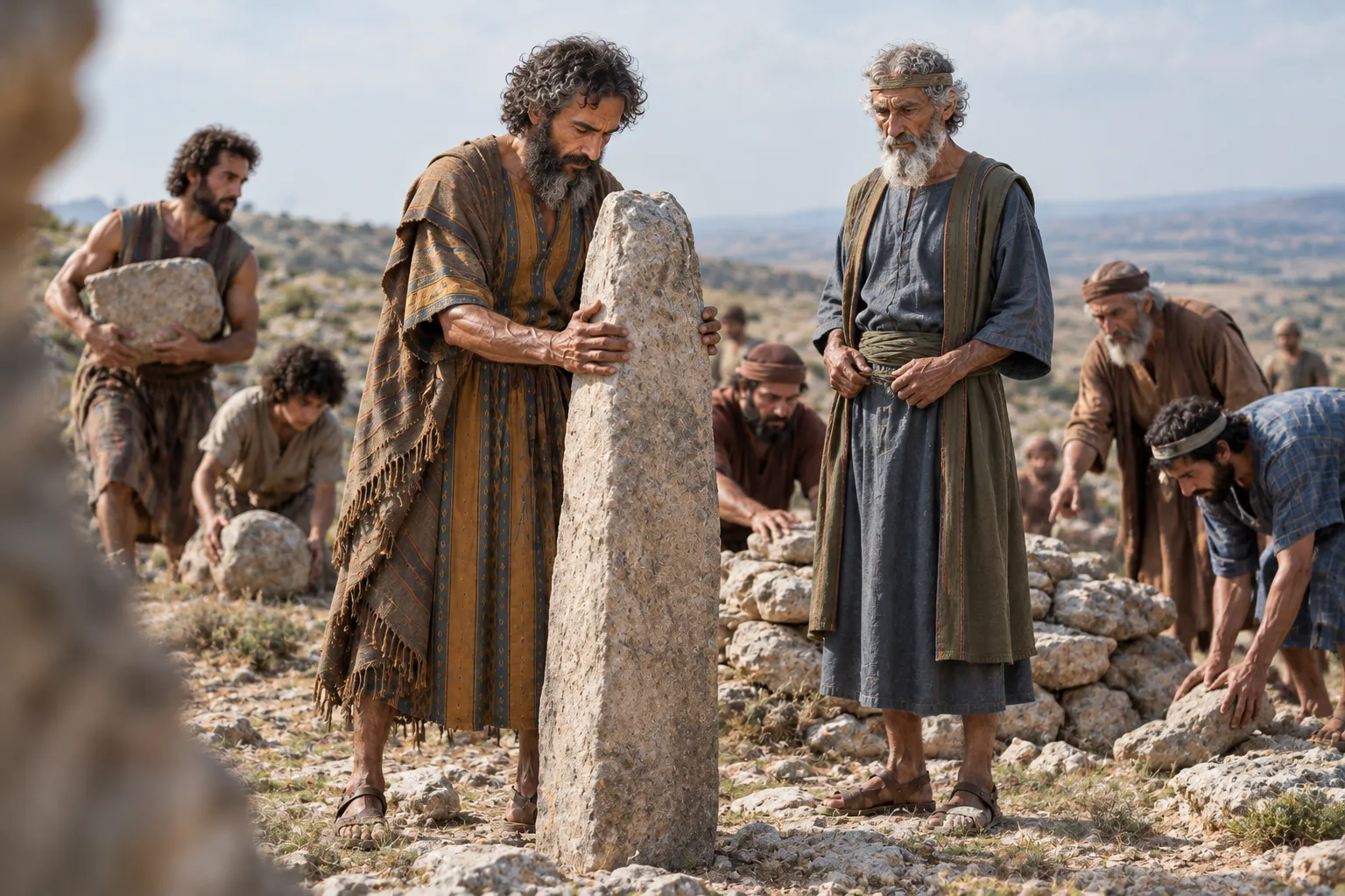 Jacob raises the covenant witness stone (Genesis 31:44–48)