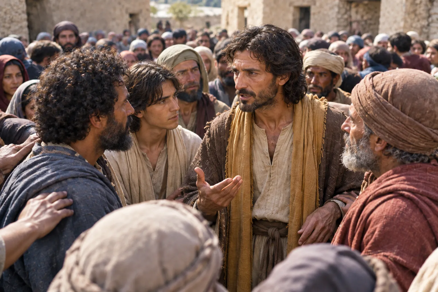 Jesus teaches amid the crushing crowd (Luke 12:1)