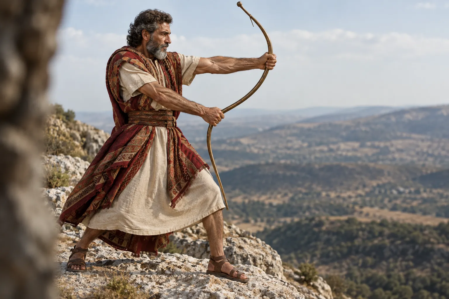He bends a bow of bronze (2 Samuel 22:34–35)