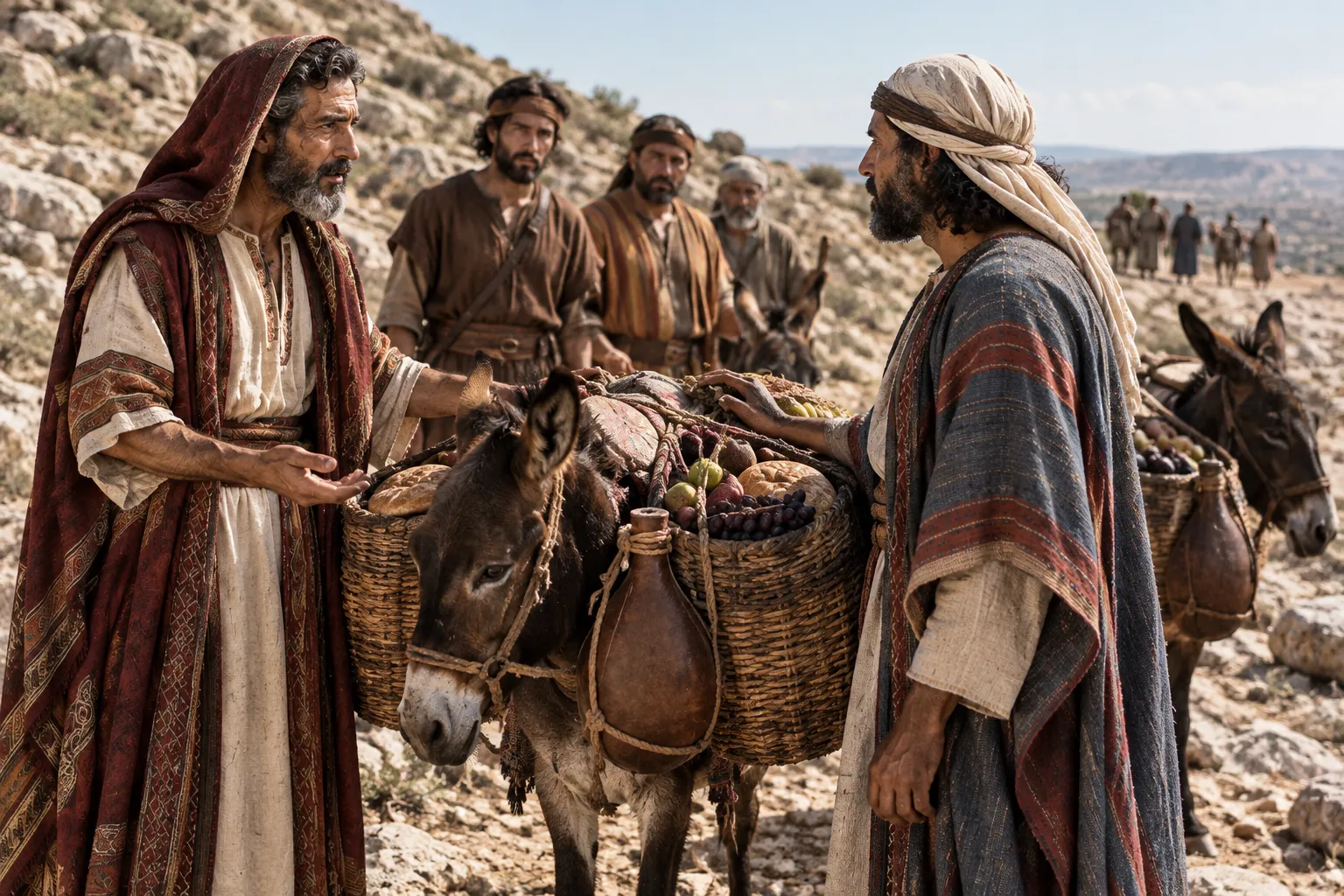 Ziba meets David with provisions (2 Samuel 16:1–2)
