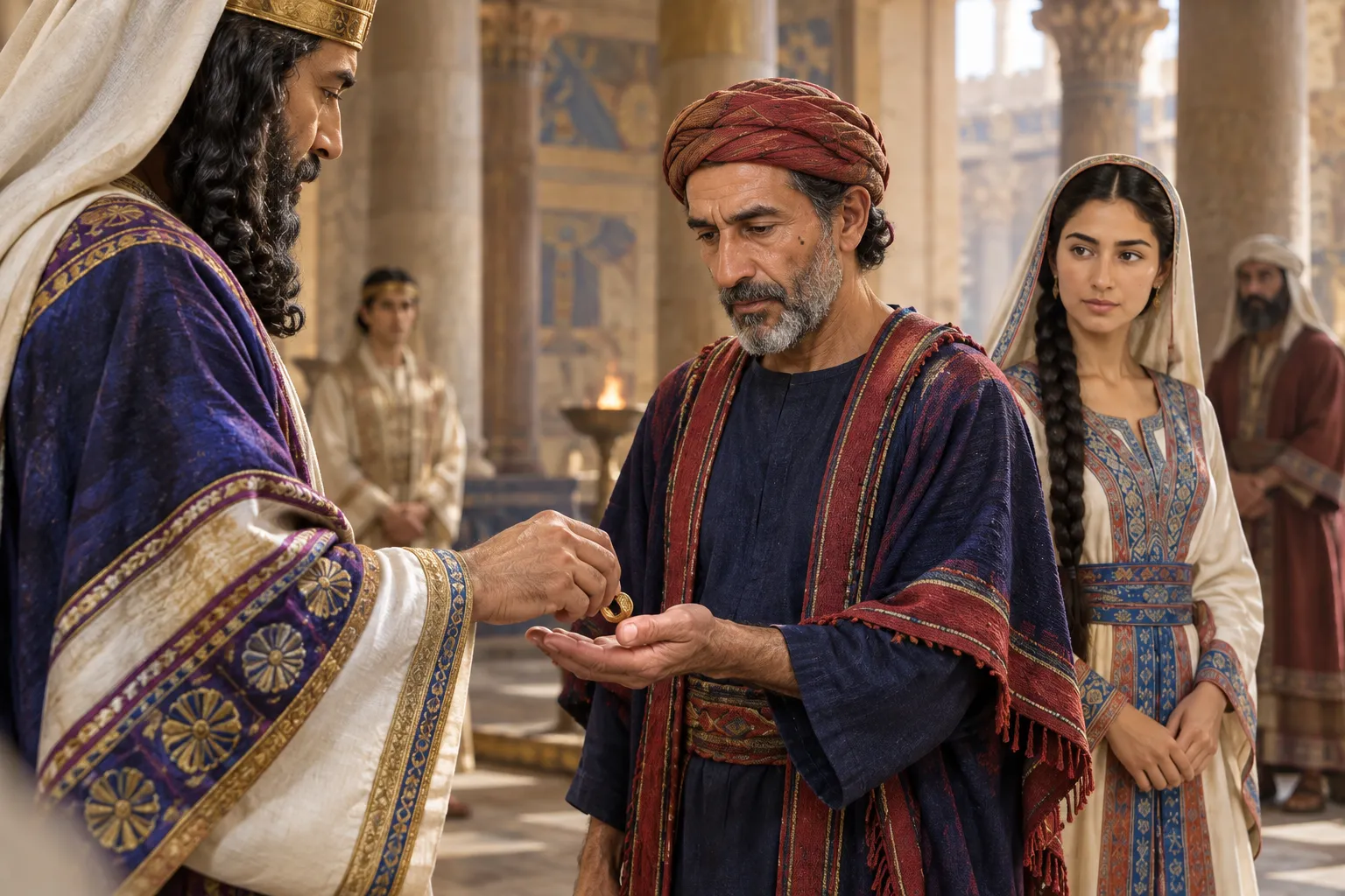 The royal signet passes to Mordecai (Esther 8:1–2)