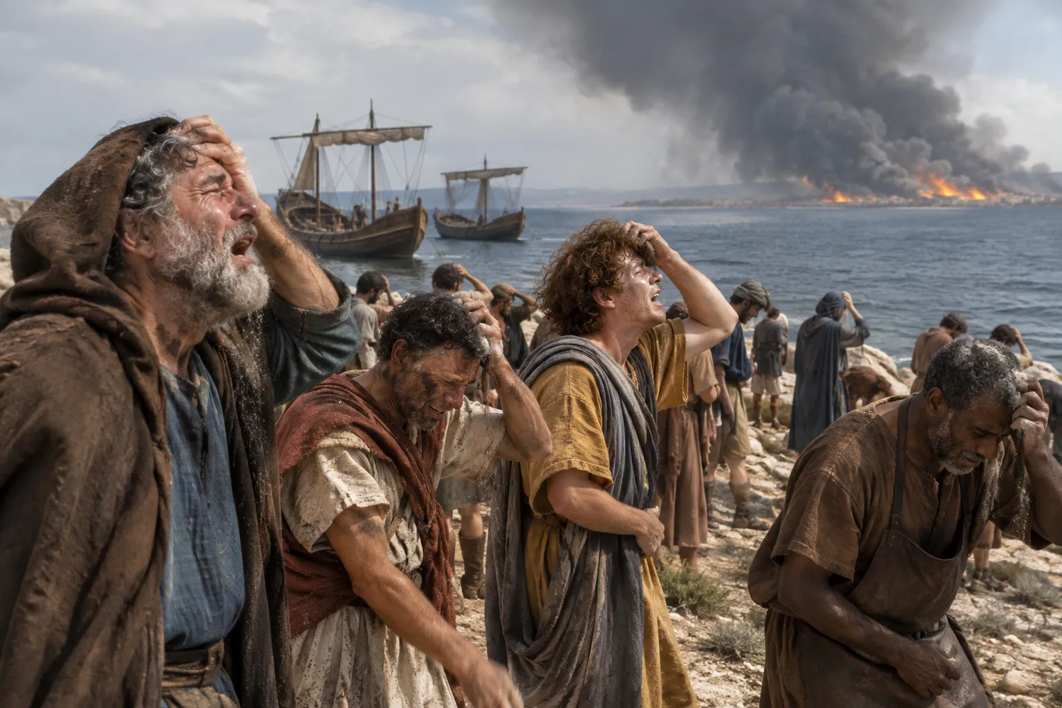 The seafarers cast dust on their heads (Revelation 18:17–19)