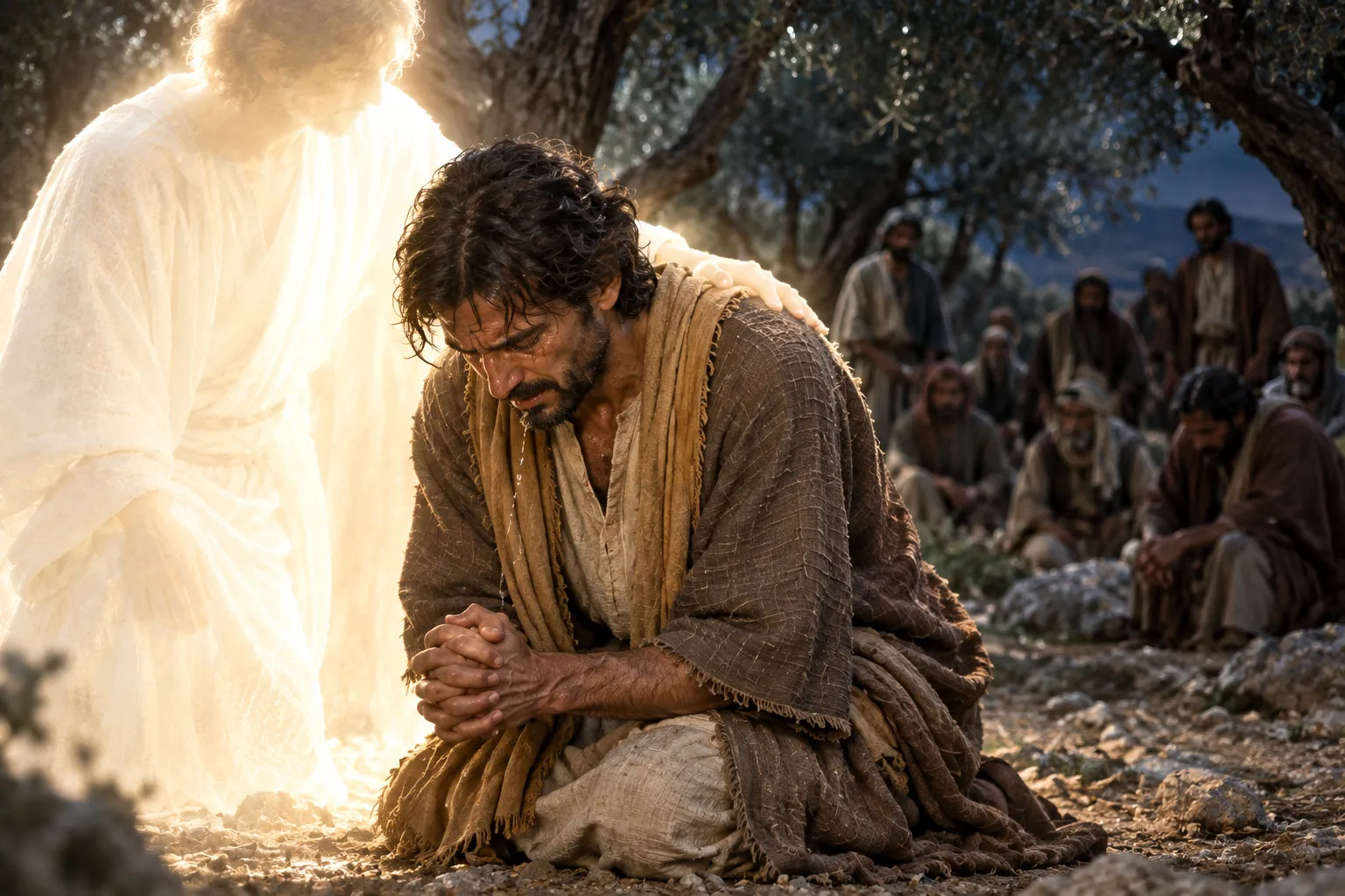 Jesus prays on the Mount of Olives (Luke 22:40–44)