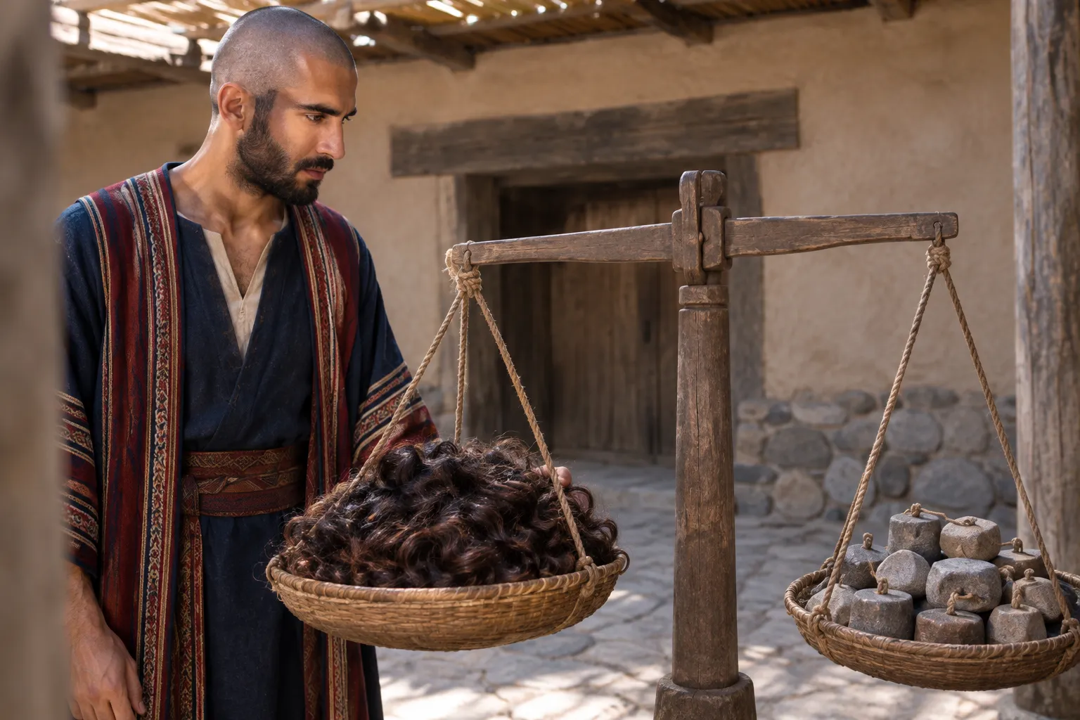 Absalom weighs his cut hair (2 Samuel 14:25–26)
