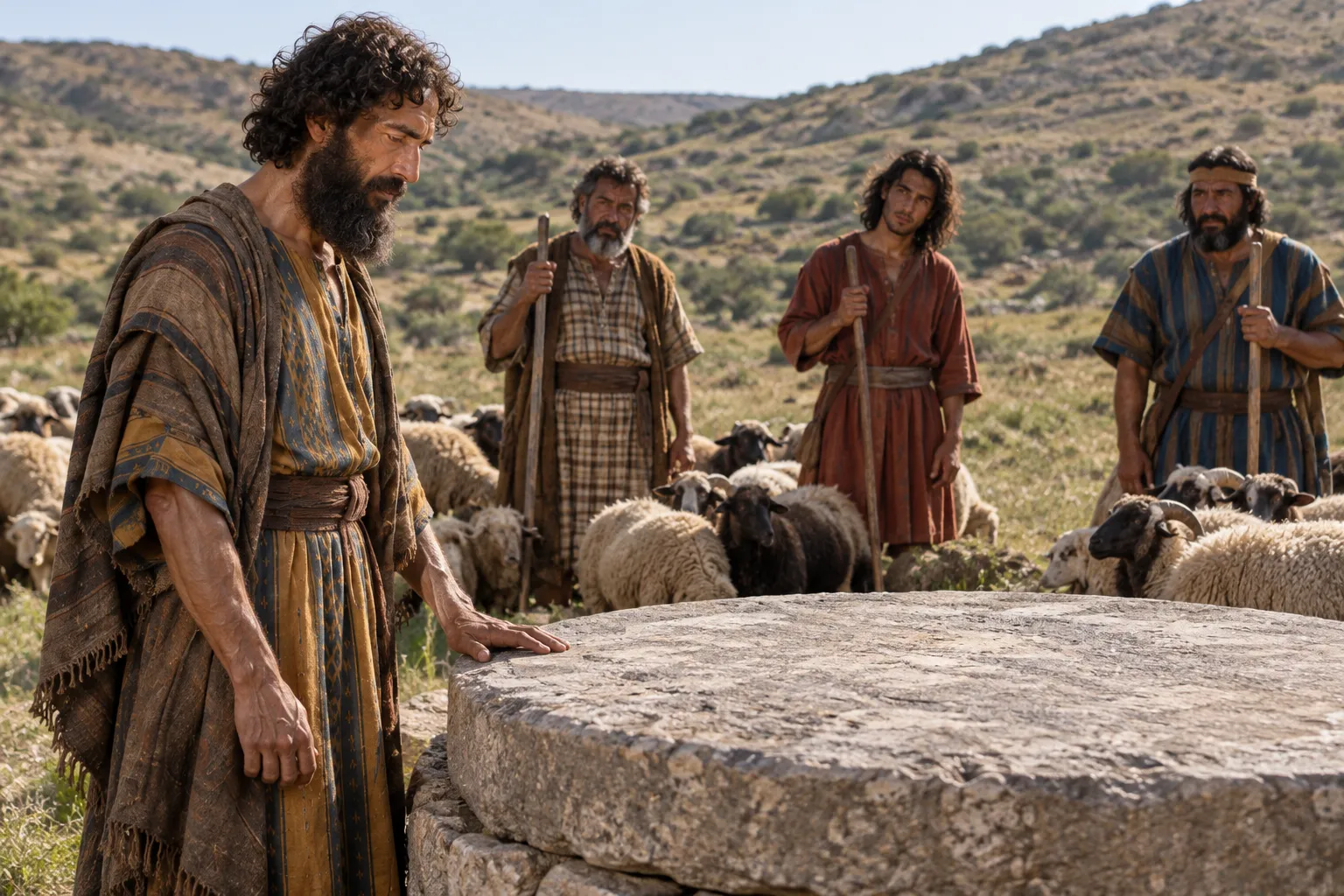 Jacob finds the covered well (Genesis 29:1–3)