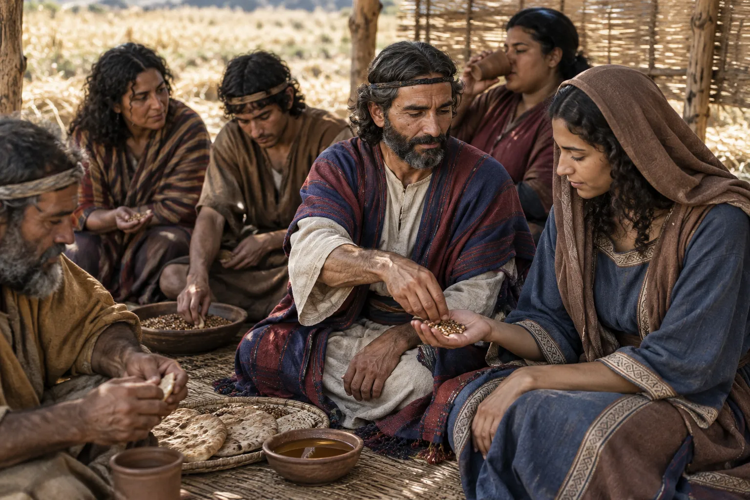 Ruth shares the harvesters' meal (Ruth 2:14)