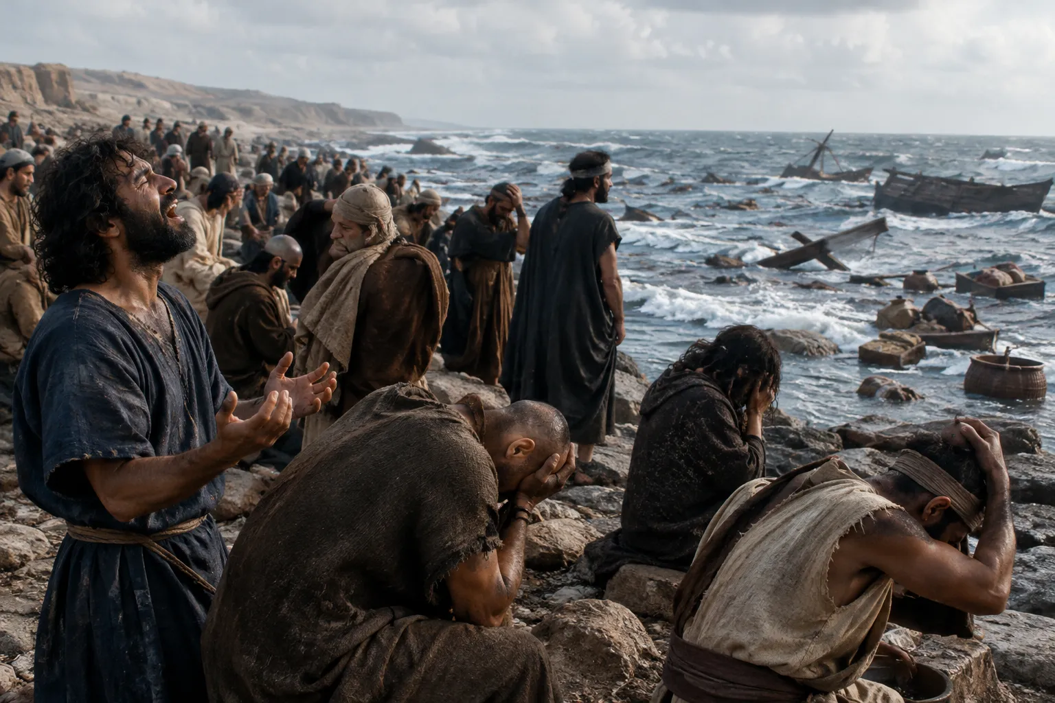 The sailors lament Tyre from the shore (Ezekiel 27:29–36)