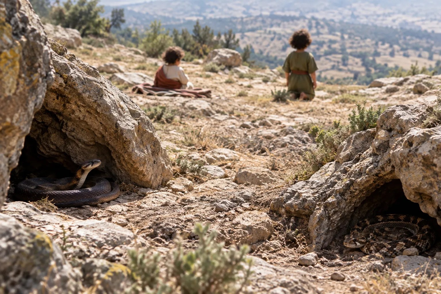 Children safe beside the serpents (Isaiah 11:8–9)