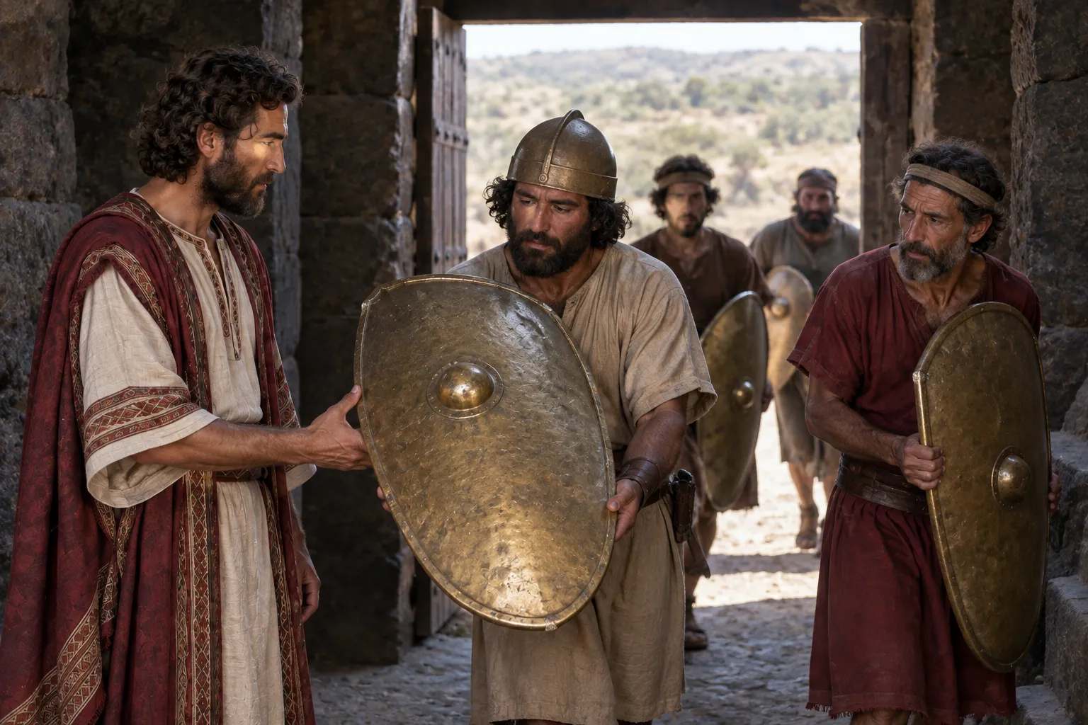 The captured shields return to Jerusalem (2 Samuel 8:7)