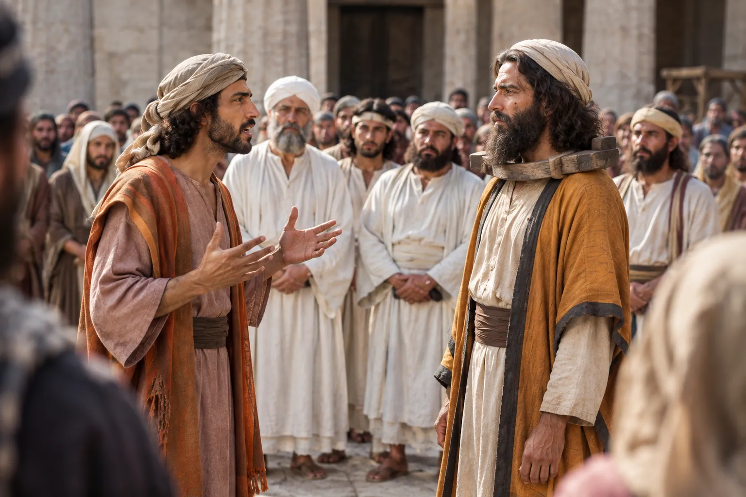 Hananiah proclaims his message in the temple (Jeremiah 28:1–4)