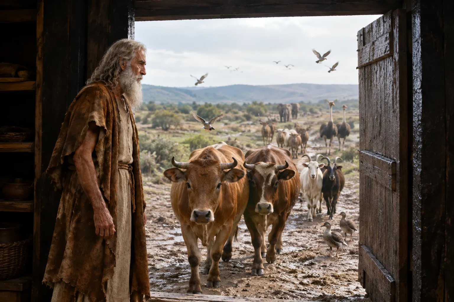 The creatures come to Noah (Genesis 7:8–9)