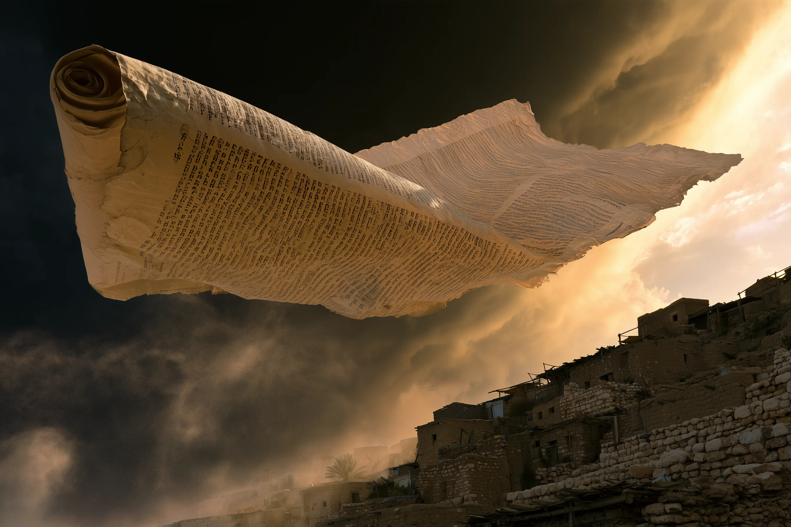 The enormous flying scroll (Zechariah 5:1–4)