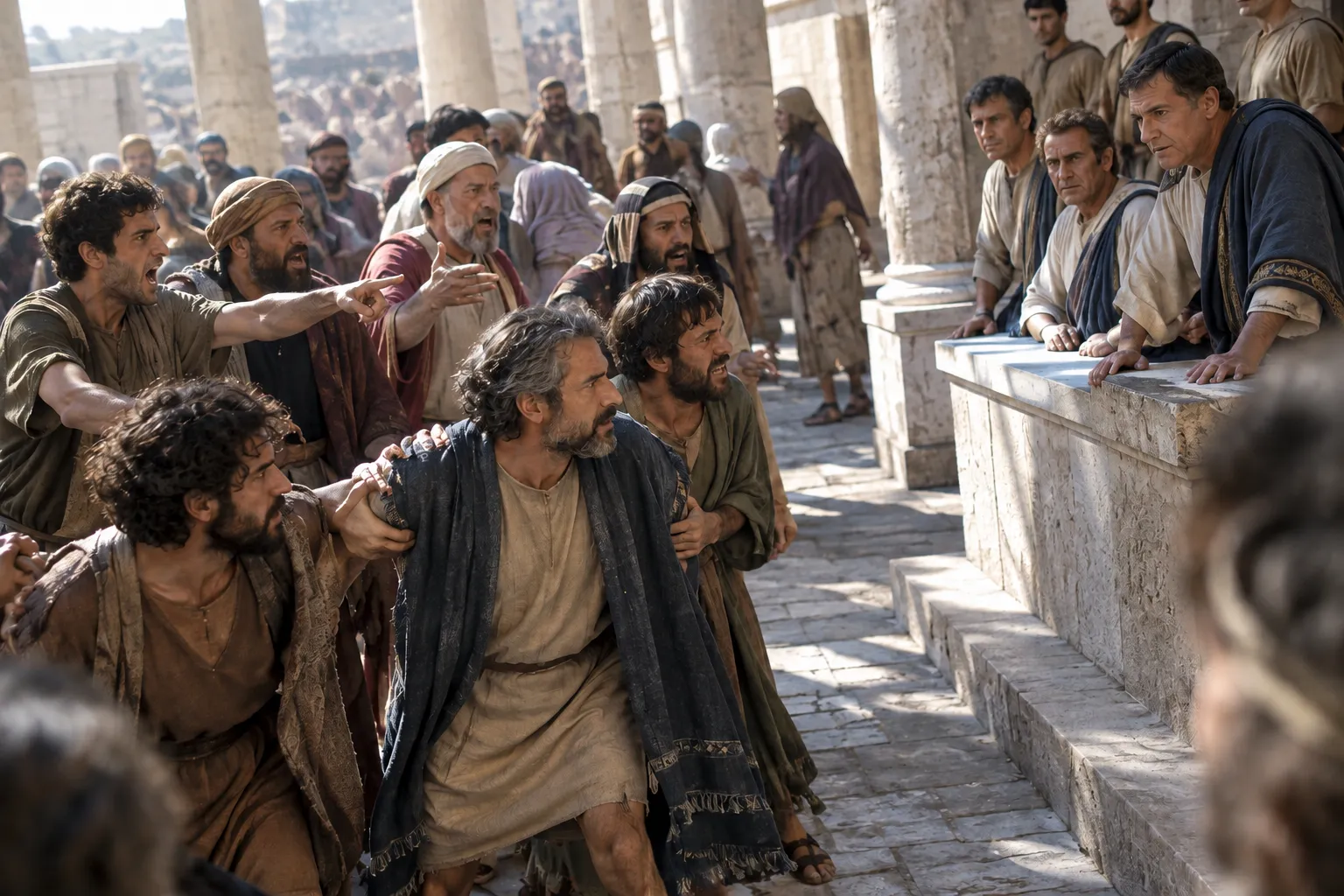 Jason brought before the city officials (Acts 17:5–8)