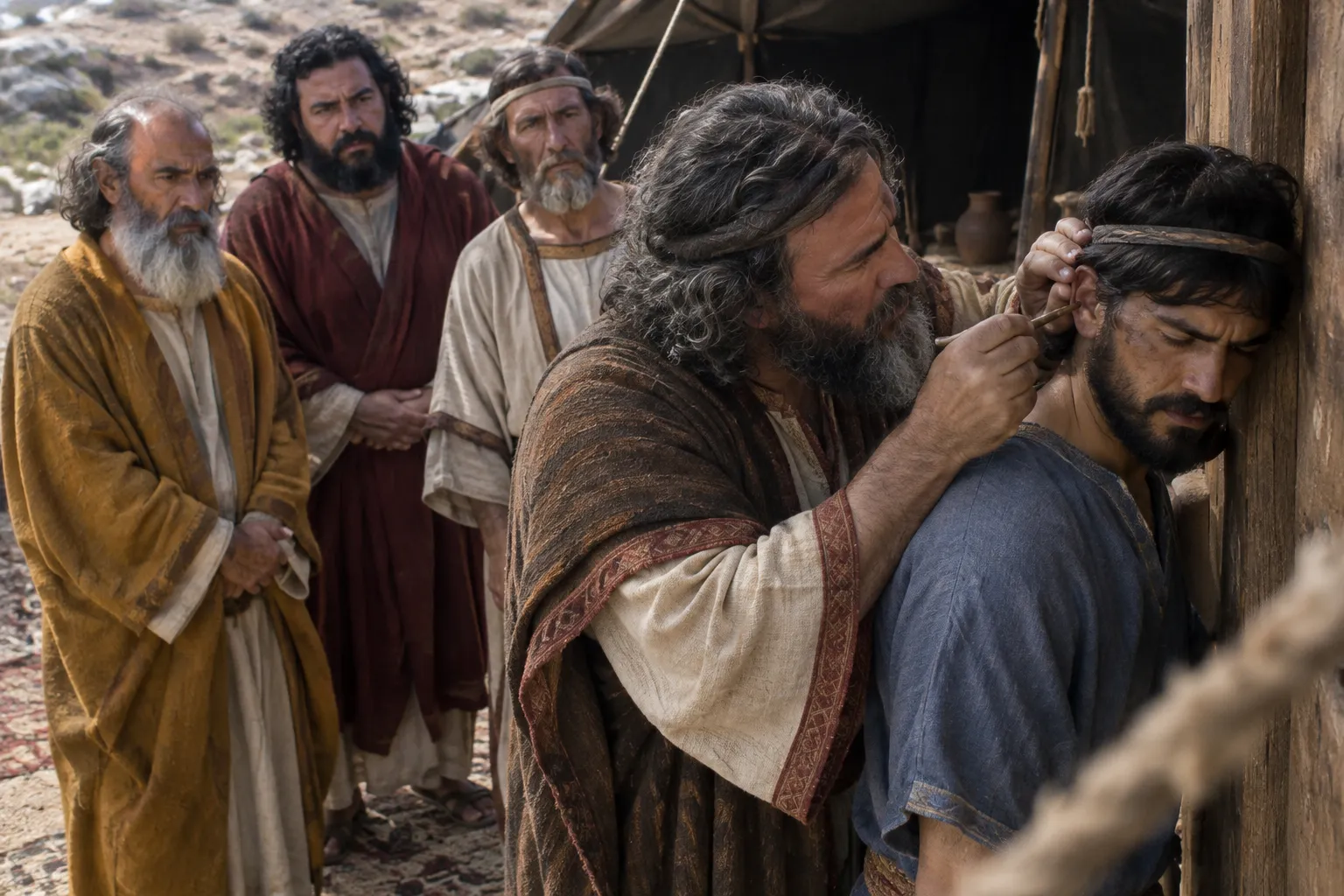 The servant chooses lifelong service (Exodus 21:5–6)