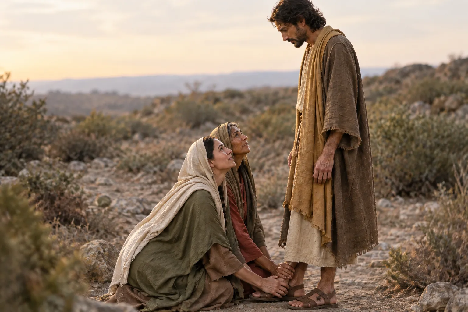 The women worship the risen Jesus (Matthew 28:8–10)