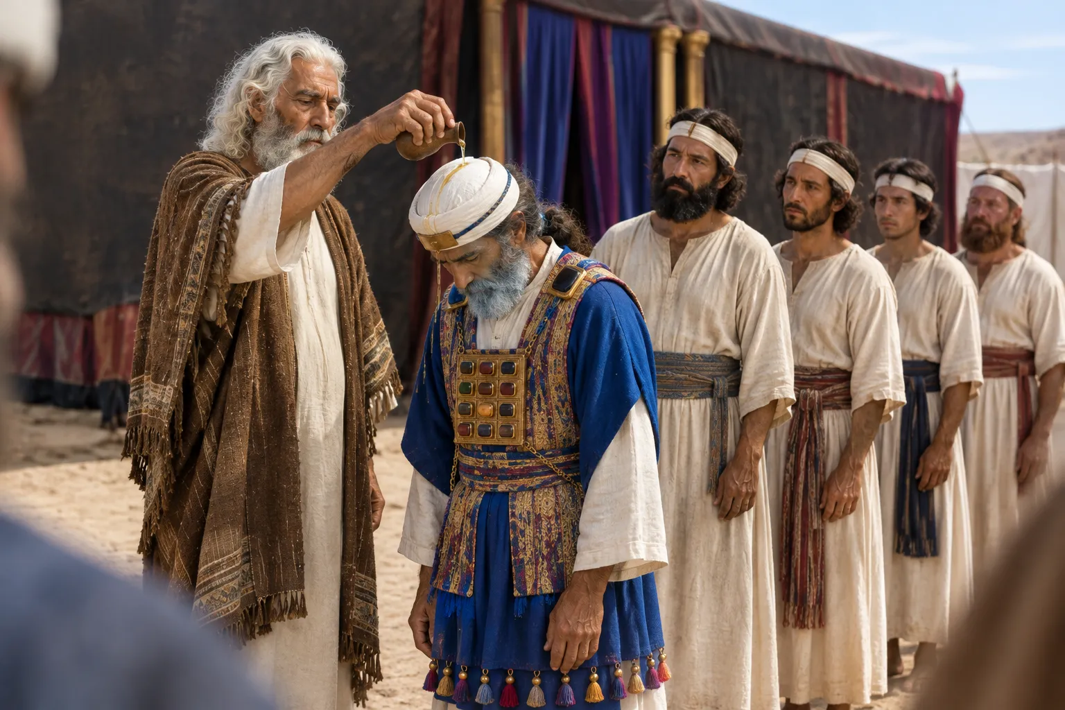 Oil poured on Aaron (Exodus 29:5–9)