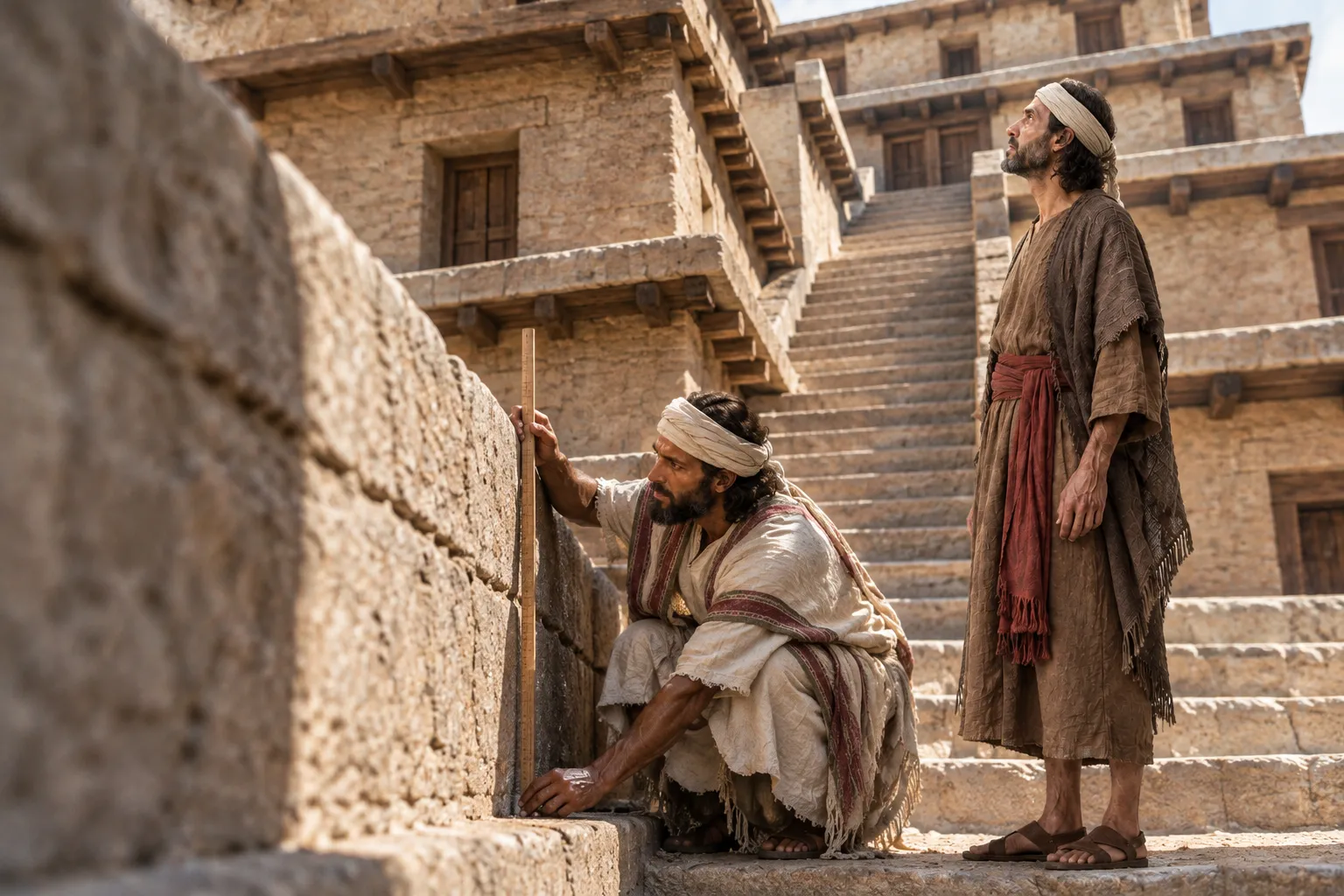 The raised base and ascending side rooms (Ezekiel 41:6–8)