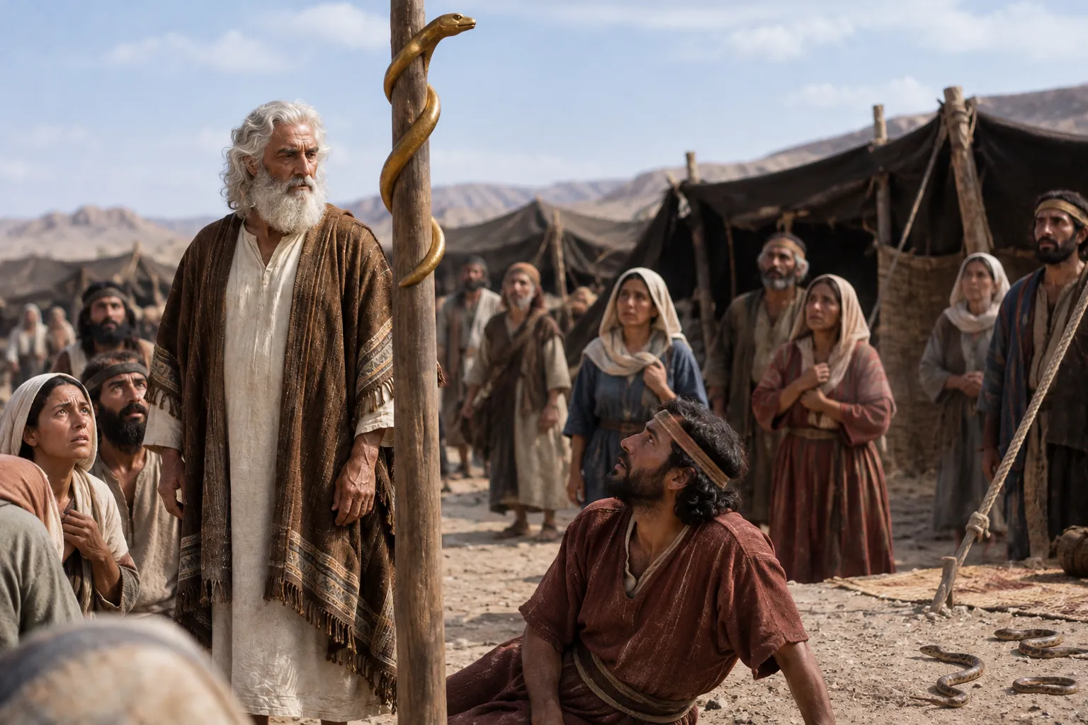 The bronze serpent raised (Numbers 21:6–9)