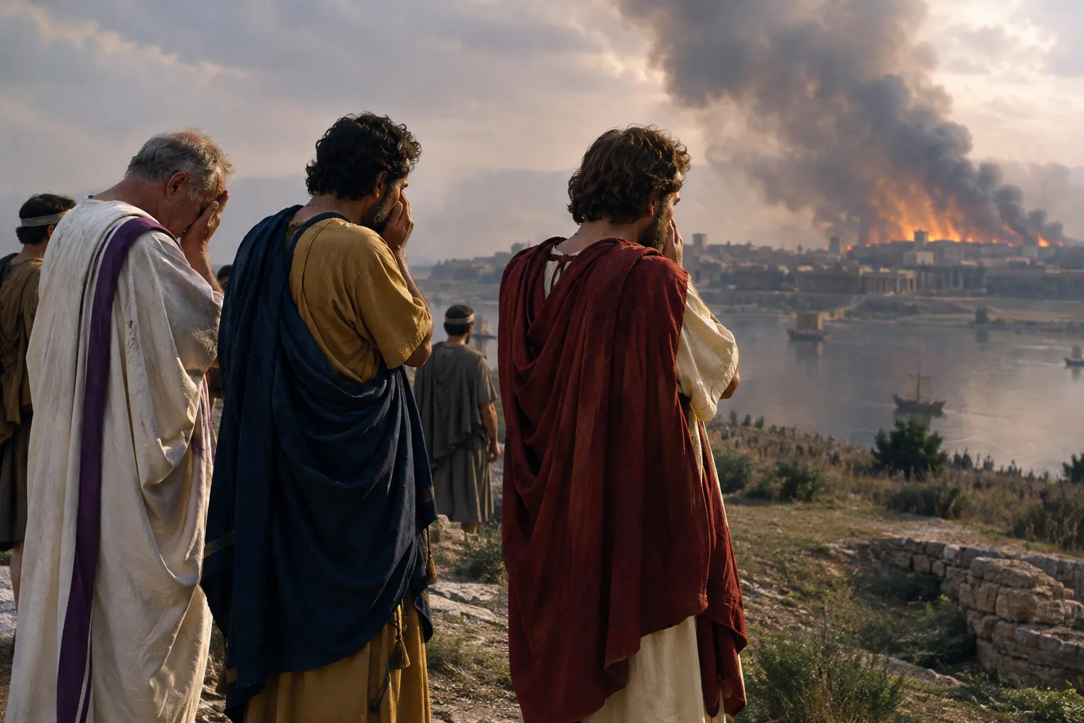 Kings mourn Babylon from afar (Revelation 18:9–10)