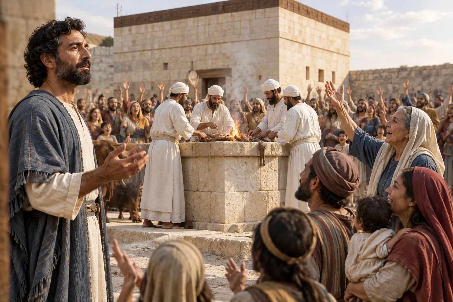 Jerusalem Rejoices at the Great Sacrifices (Nehemiah 12:40–43)