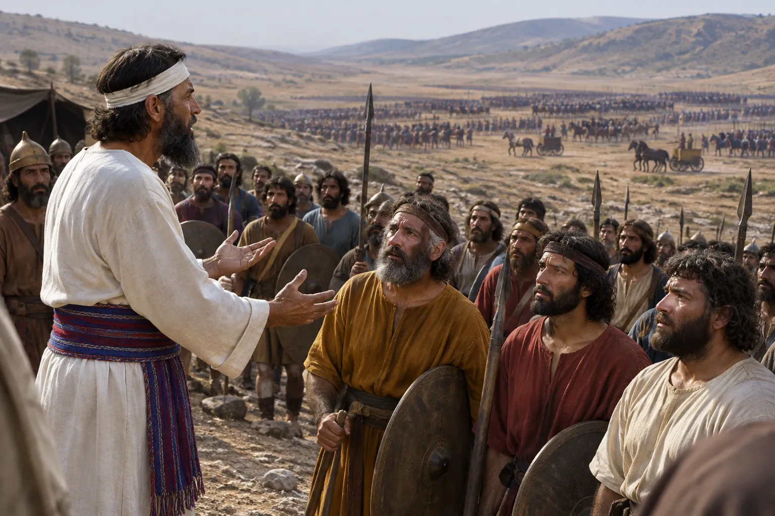 The priest encourages Israel before battle (Deuteronomy 20:1–4)