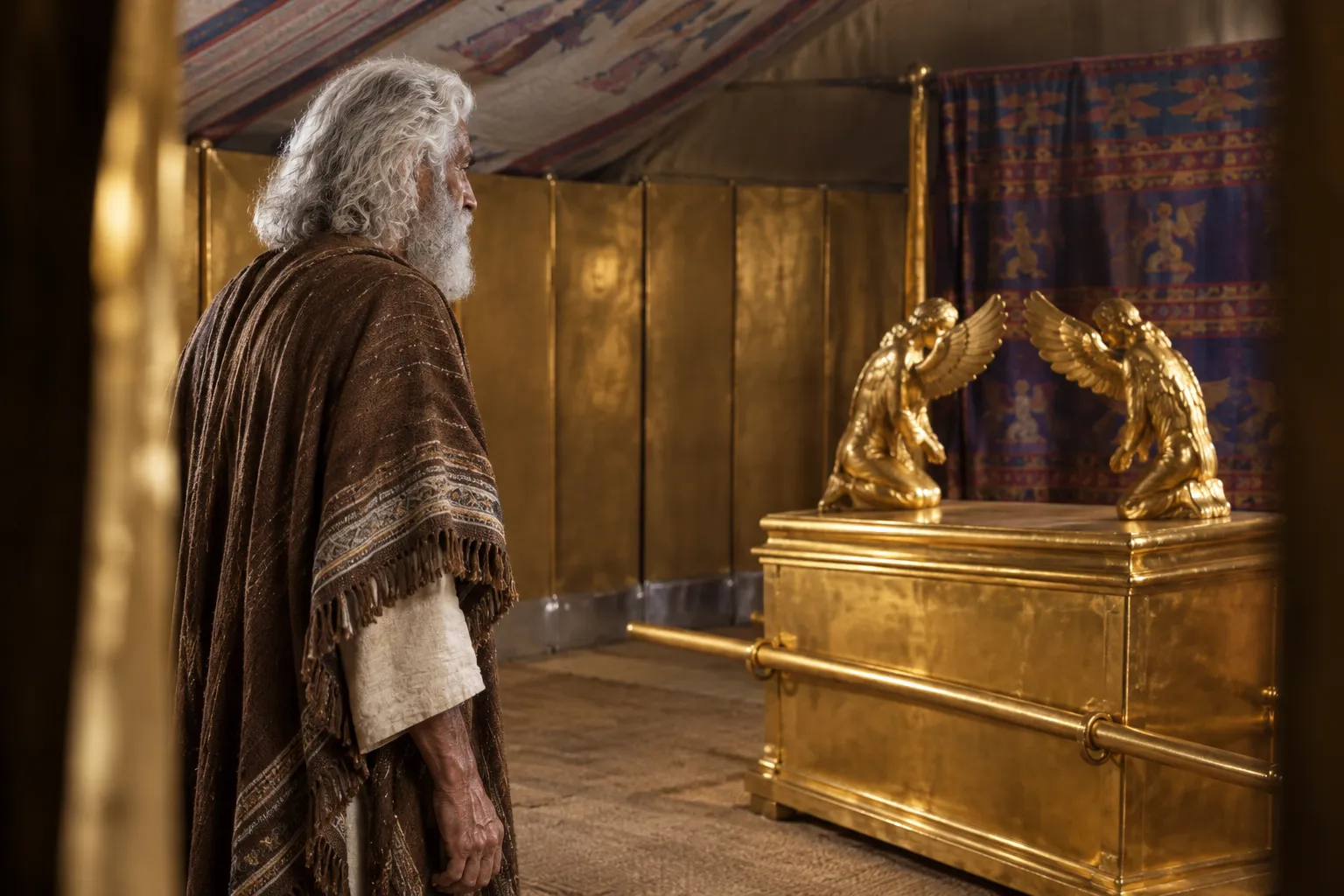 Moses hears the voice from above the ark (Numbers 7:89)