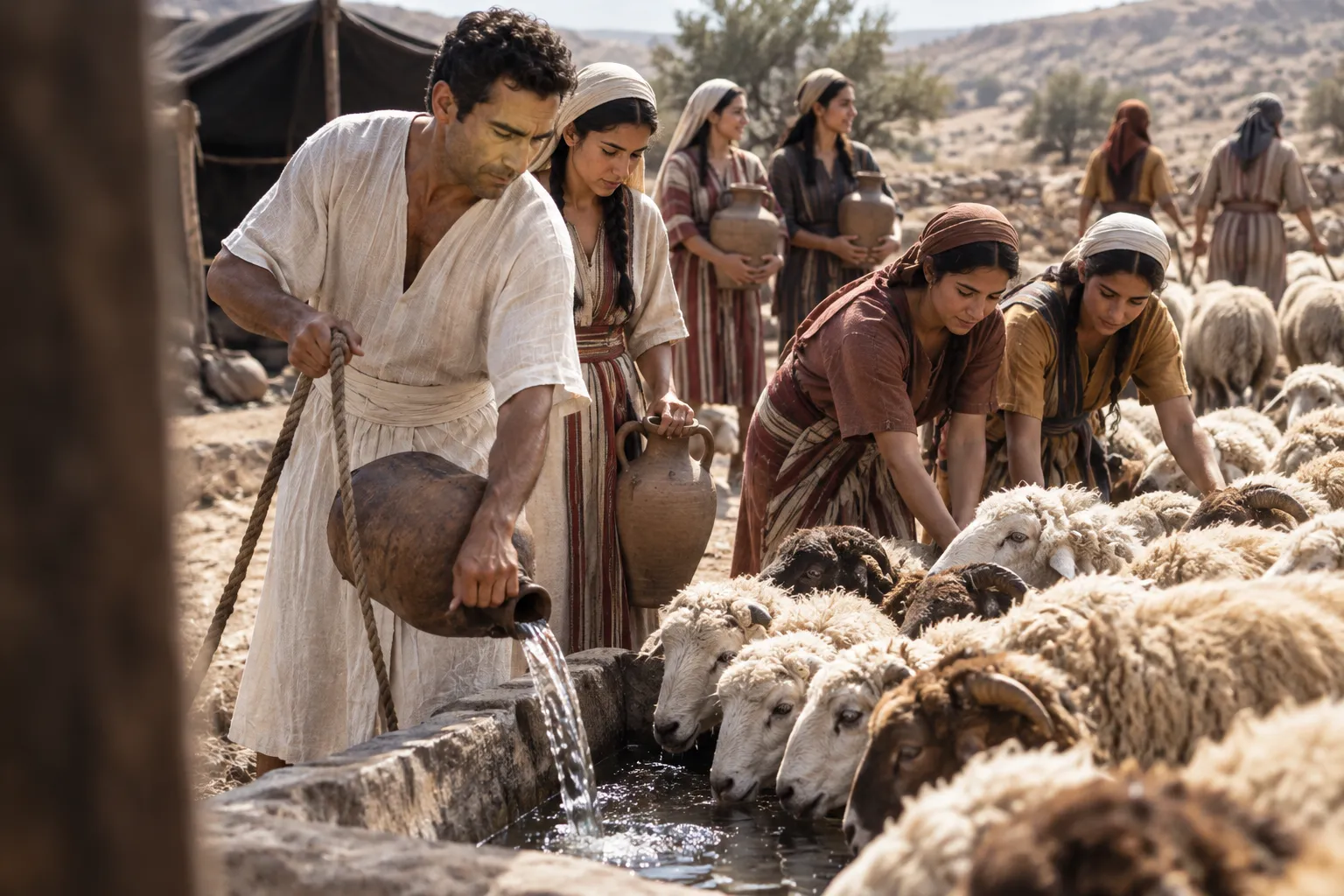 Moses Waters the Flock (Exodus 2:16–17)