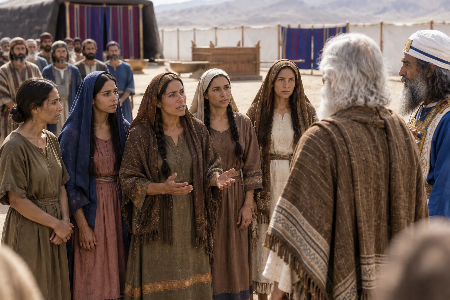 The daughters of Zelophehad make their case (Numbers 27:1–4)