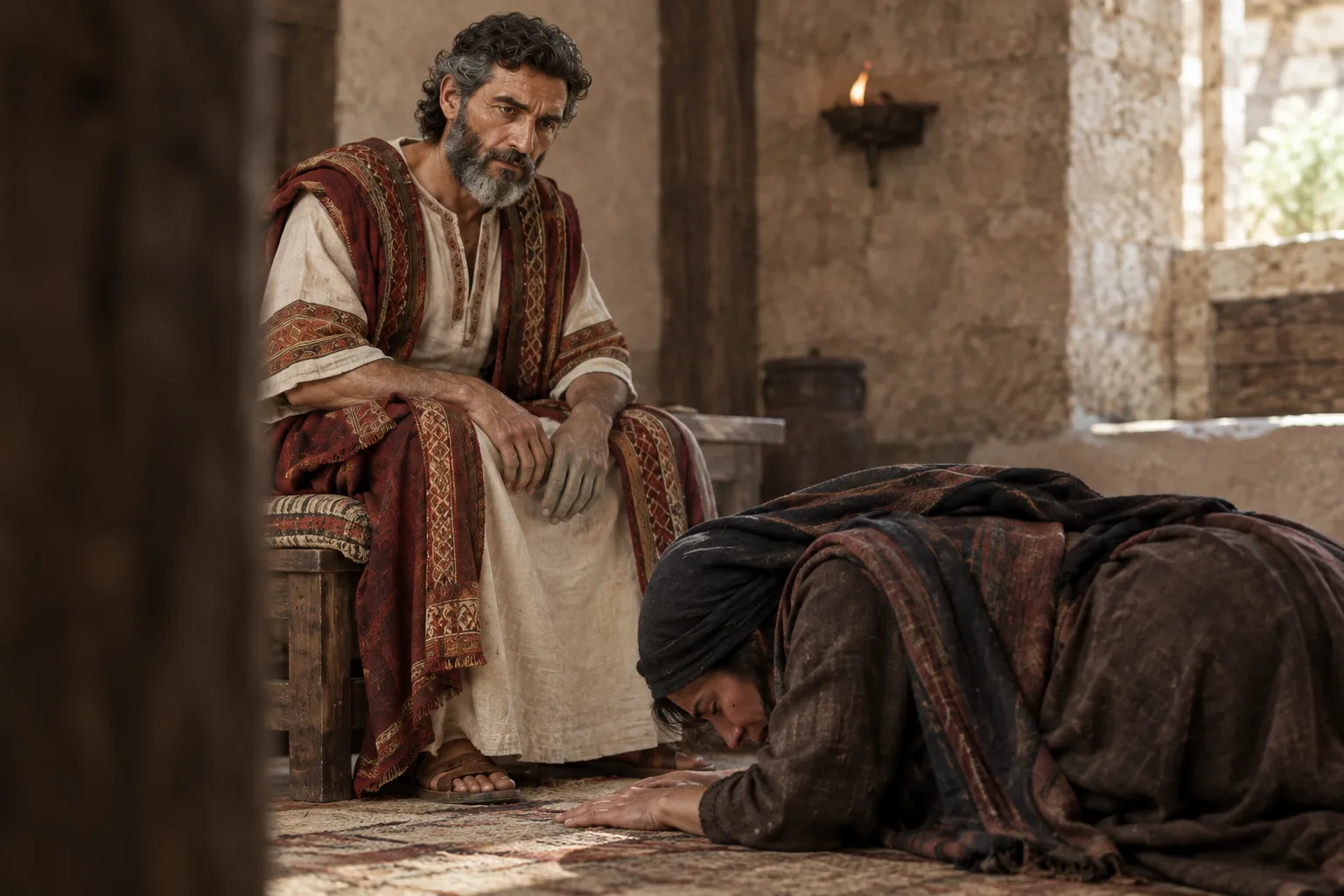 The woman of Tekoa appeals to David (2 Samuel 14:2–5)