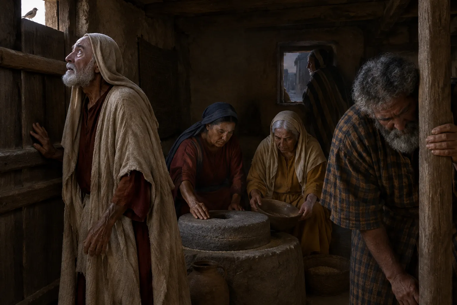 The house grows weak (Ecclesiastes 12:3–4)