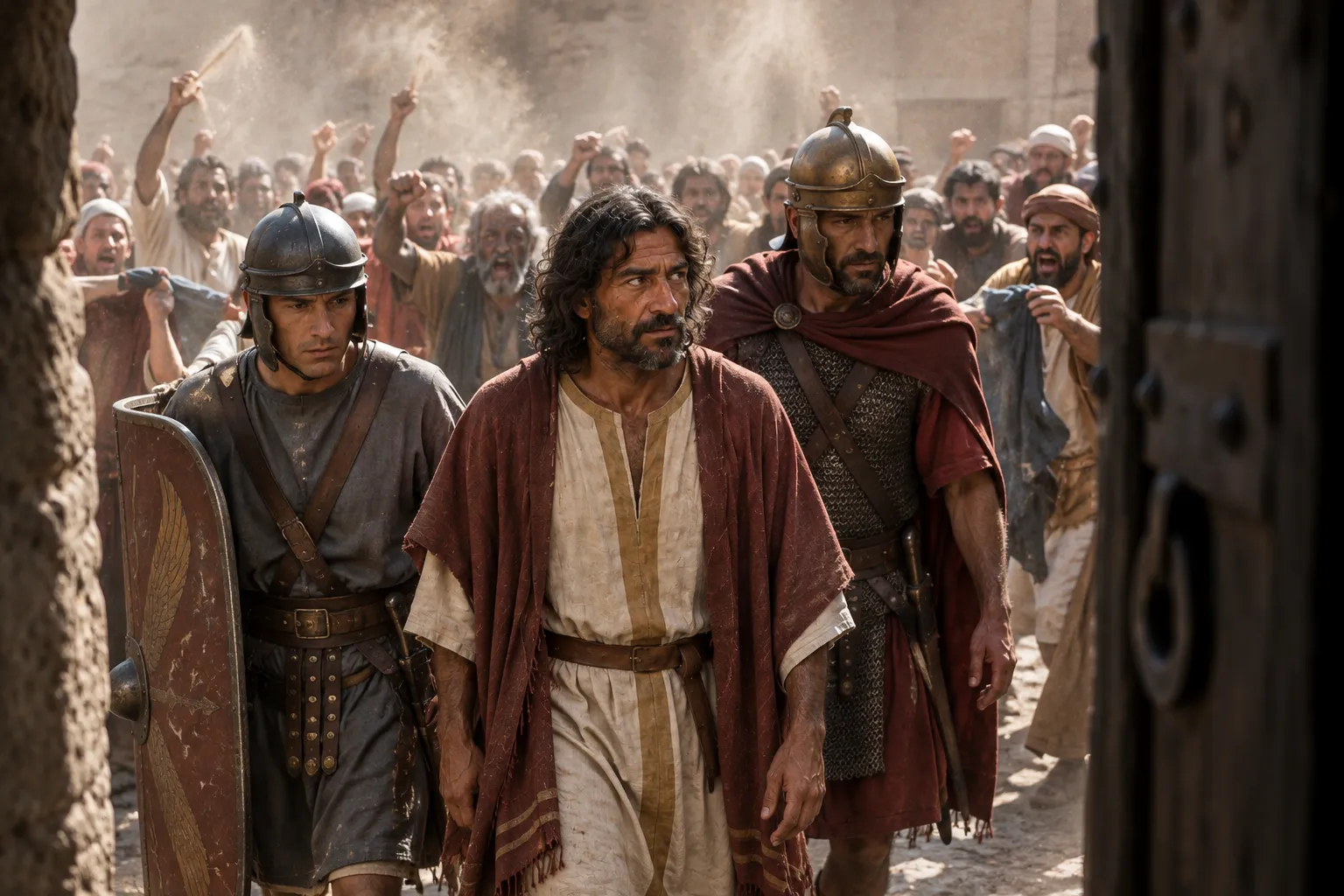 The crowd erupts as Paul enters the barracks (Acts 22:22–24)