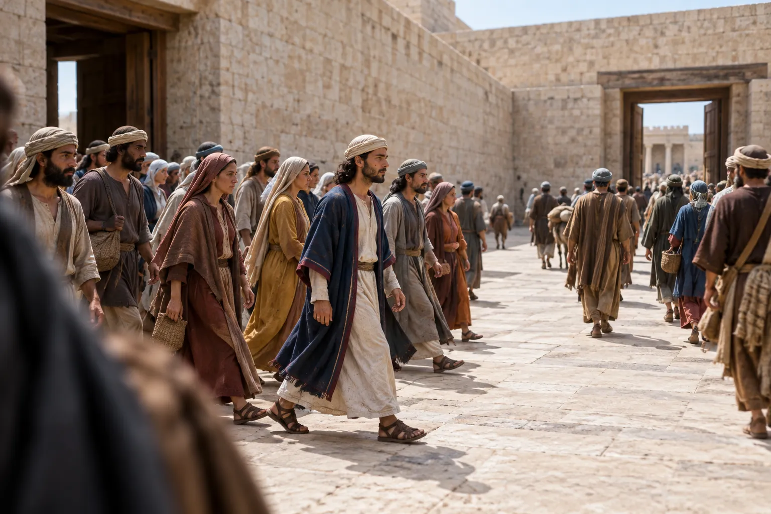 The feast worshipers pass to the opposite gates (Ezekiel 46:9–10)