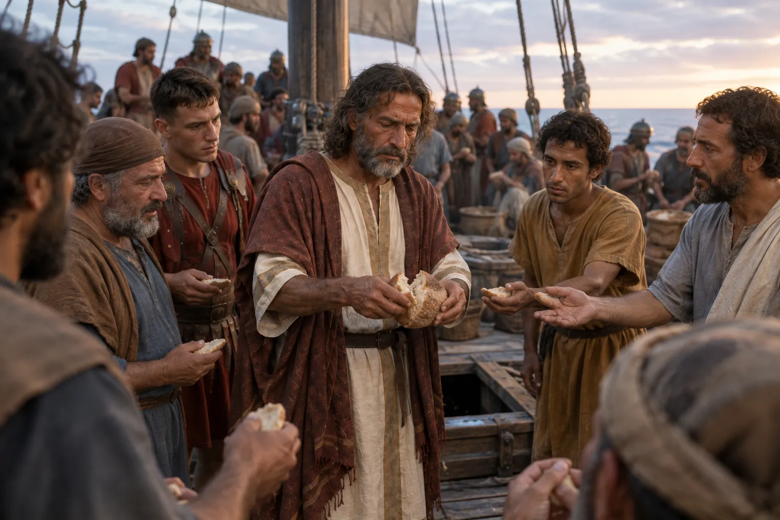 Bread shared aboard ship (Acts 27:33–37)