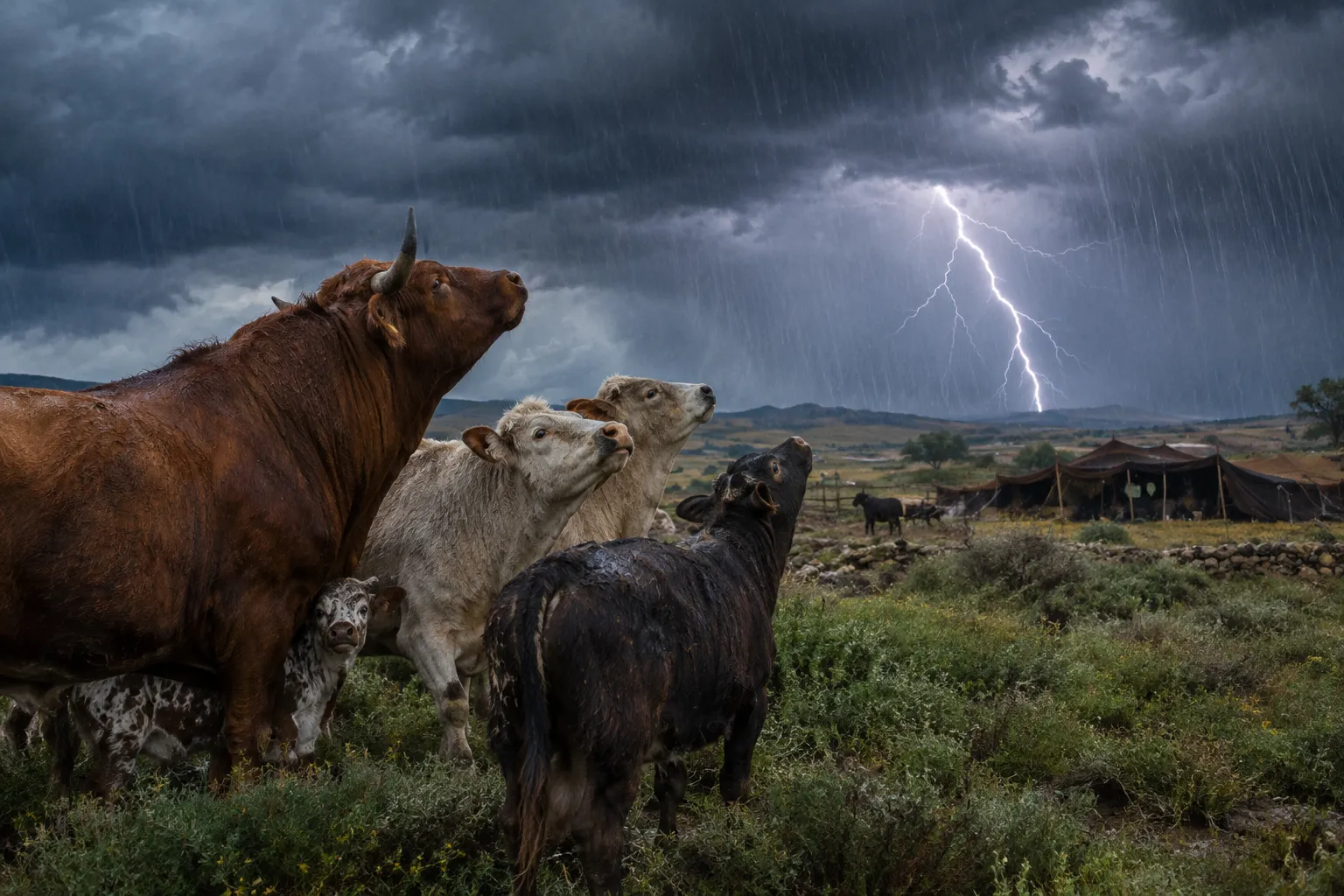 Rain, lightning, and watchful cattle (Job 36:27–33)