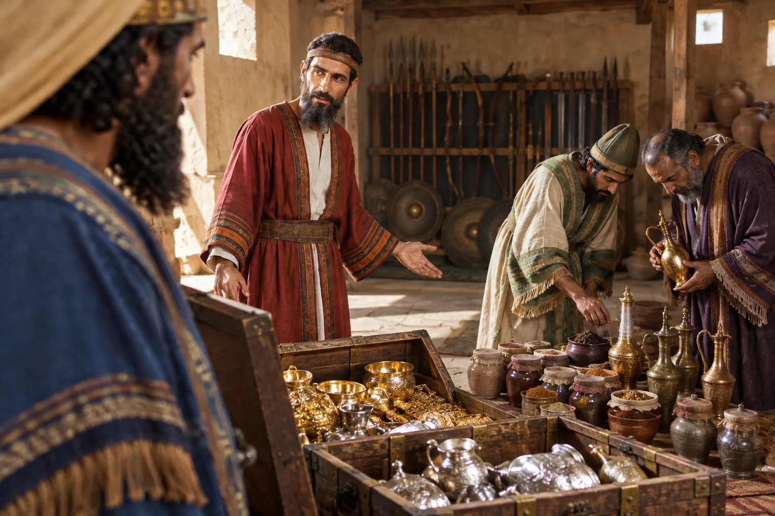 Hezekiah Shows the Treasury to the Babylonian Envoys (Isaiah 39:1–2)
