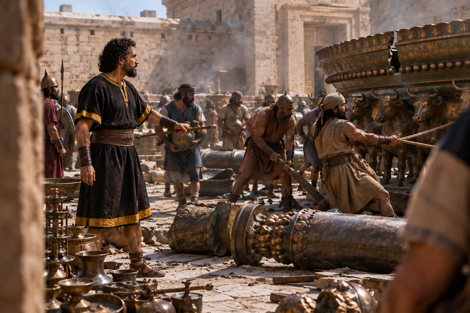 The temple bronze dismantled (Jeremiah 52:17–20)