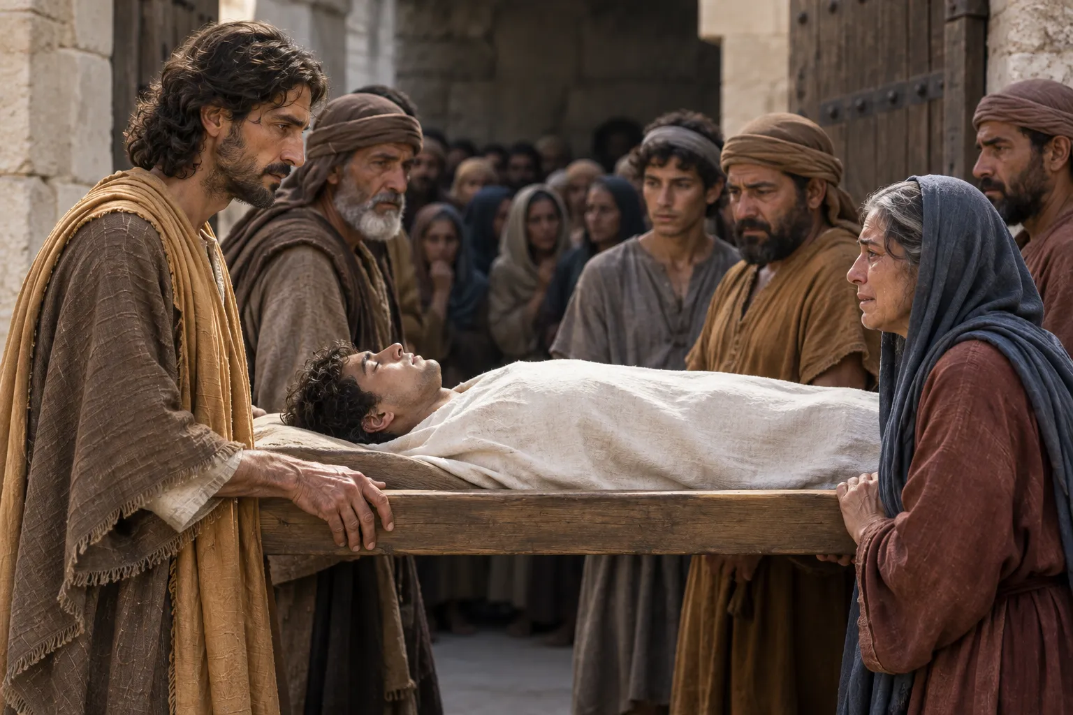 Jesus touches the bier at Nain (Luke 7:12–14)