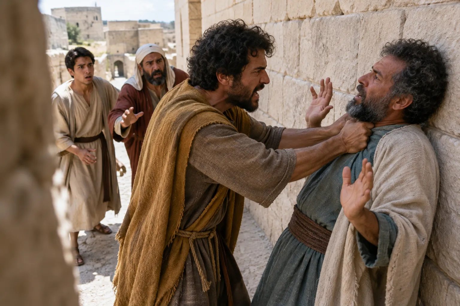 The forgiven servant refuses mercy (Matthew 18:28–30)