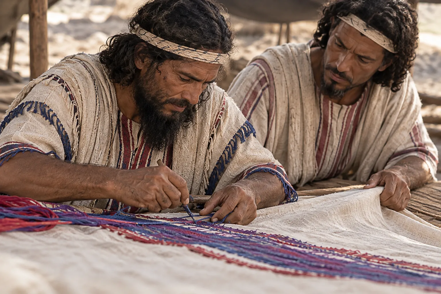 Oholiab and Bezalel make the entrance curtain (Exodus 38:18–23)