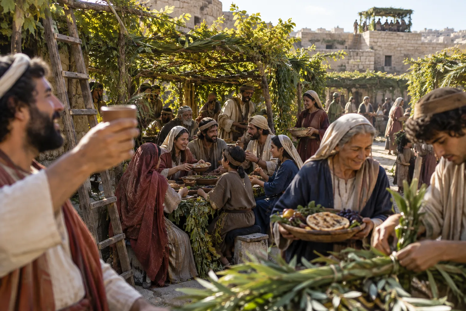 Great rejoicing in the booths (Nehemiah 8:16–17)