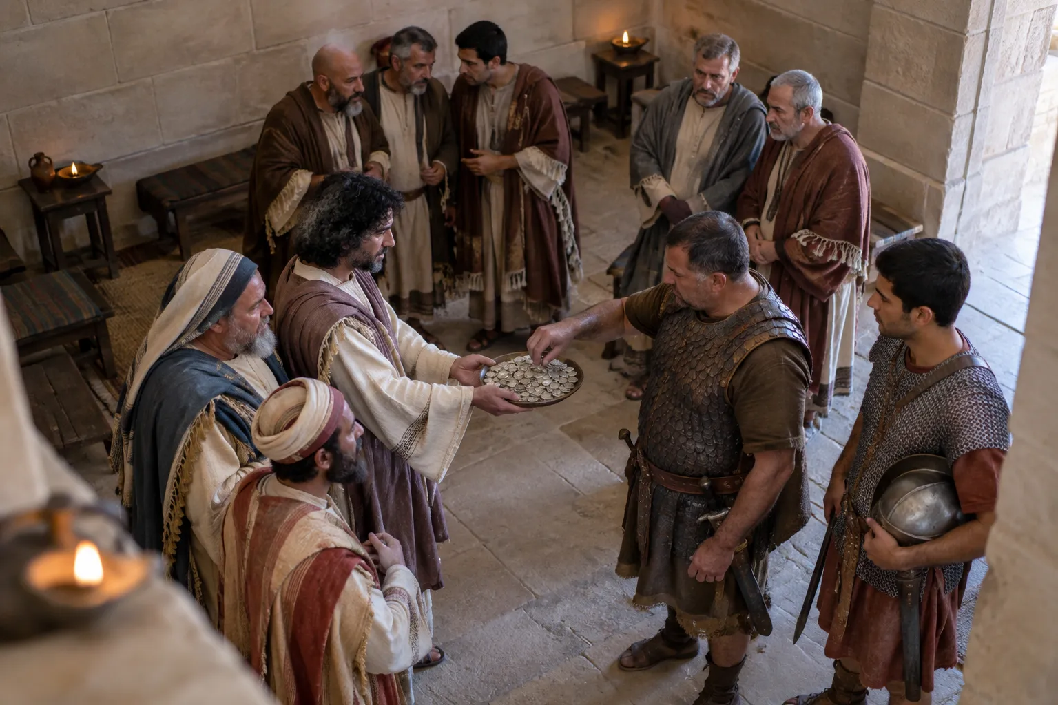 The guards accept the payment (Matthew 28:11–15)