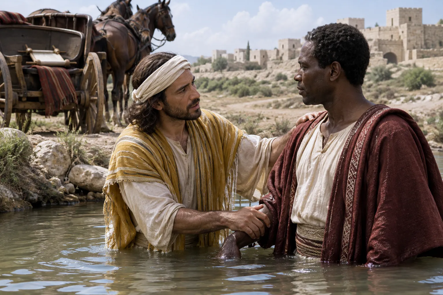 Philip baptizes the Ethiopian official (Acts 8:38)