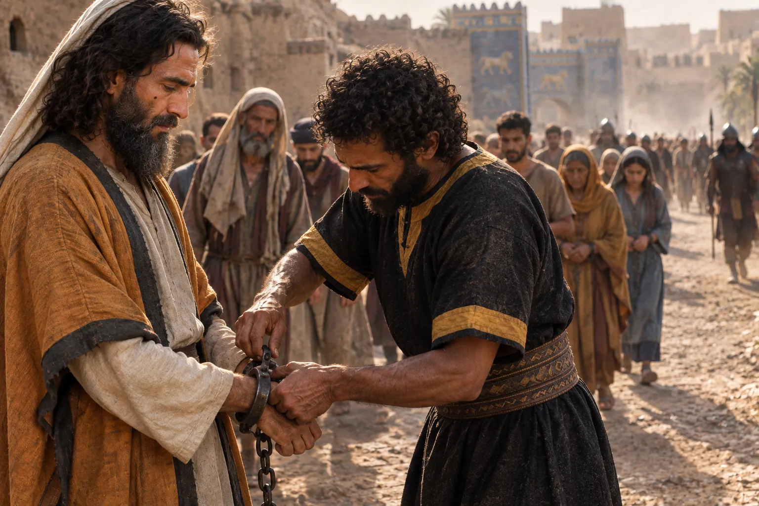 Jeremiah freed from his chains at Ramah (Jeremiah 40:1–5)