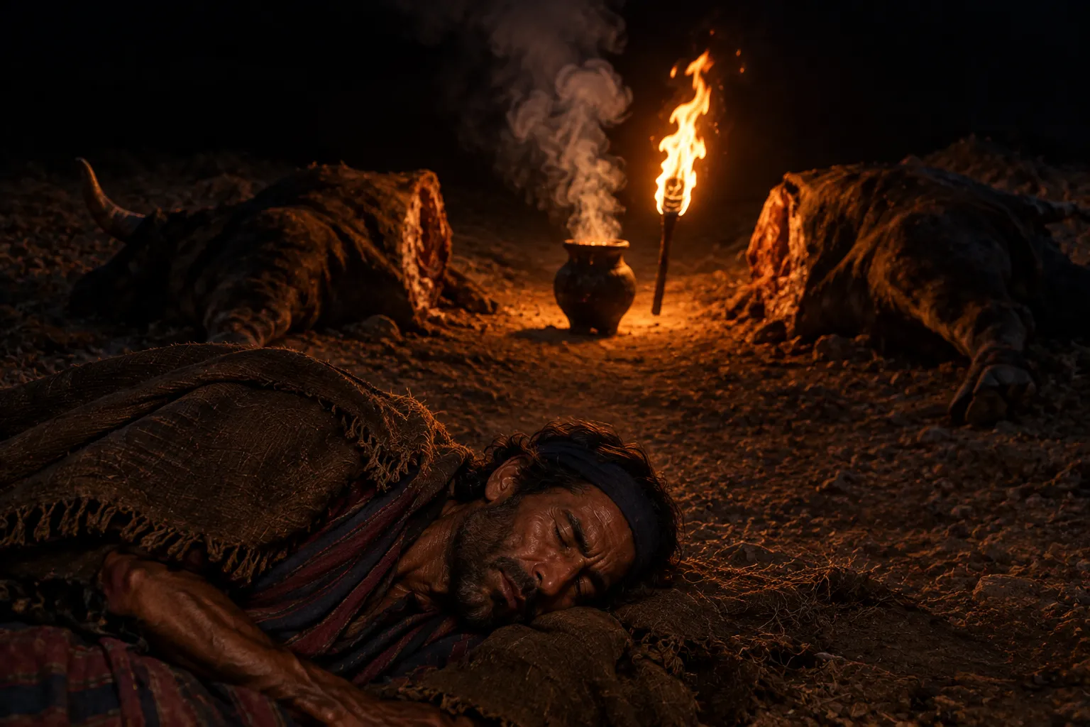 The covenant sign passes between the pieces (Genesis 15:12–18)