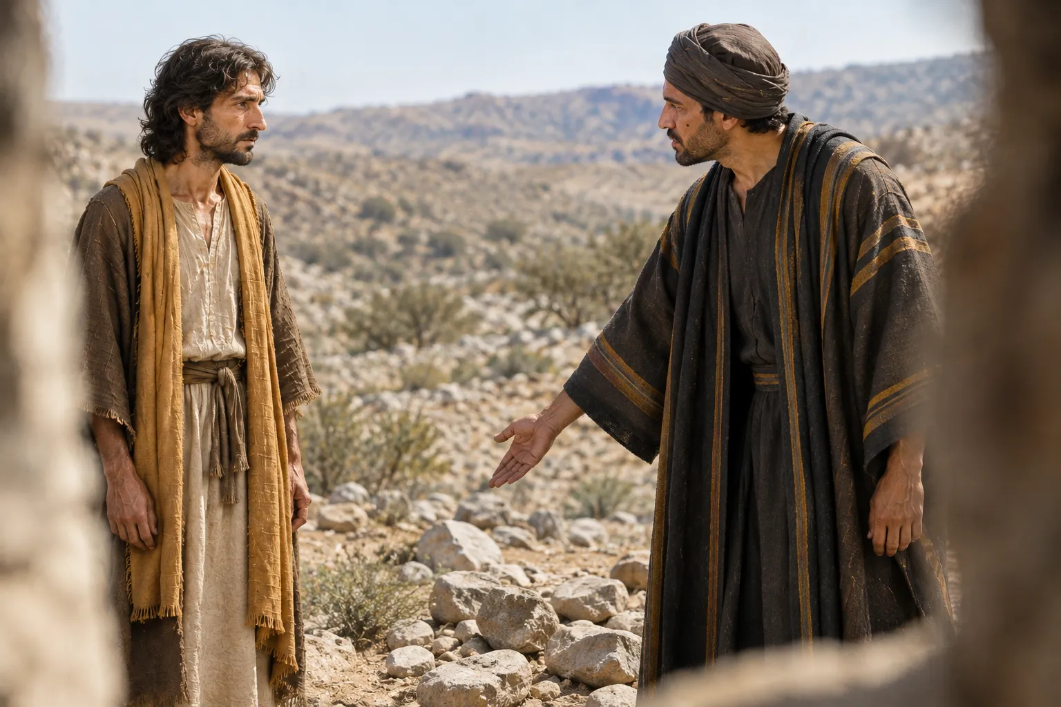 The tempter points to the stones (Matthew 4:1–4)