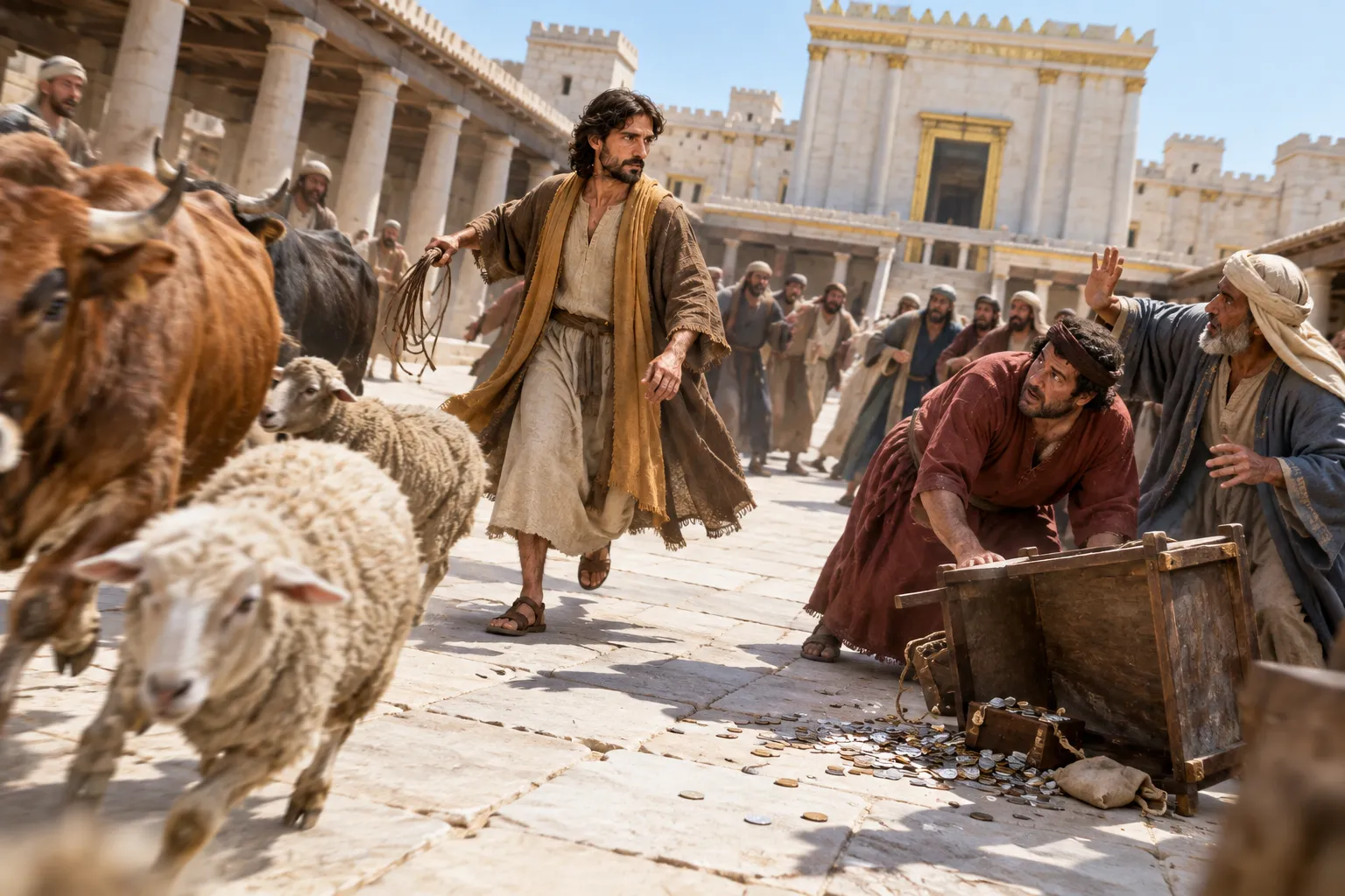 Jesus clears the Temple court (John 2:14–15)