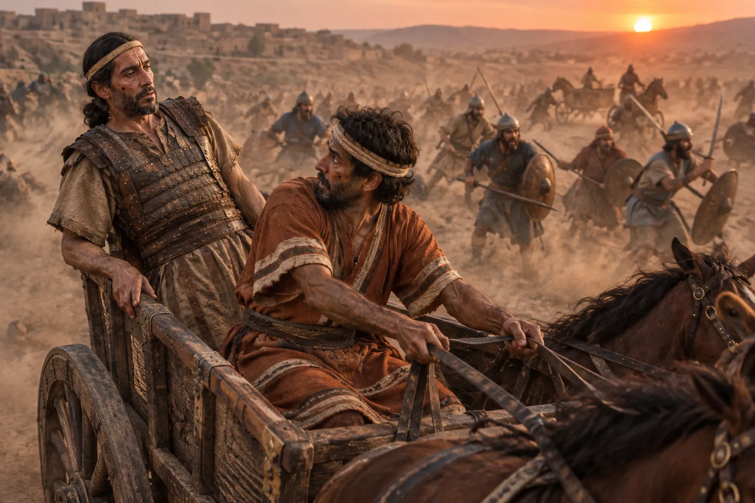 Ahab propped in the chariot at sunset (2 Chronicles 18:33–34)
