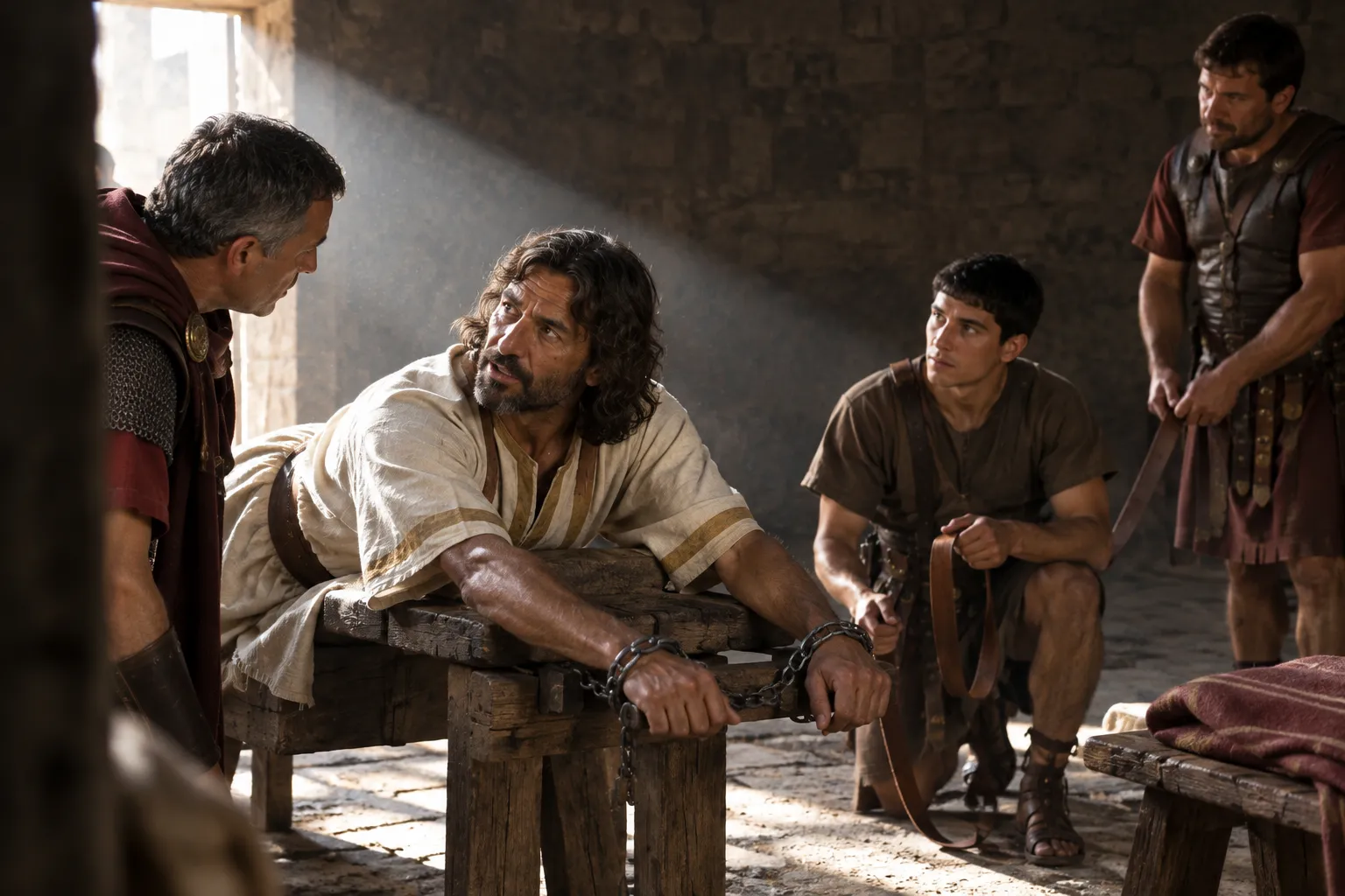 Paul appeals to his Roman citizenship (Acts 22:25–26)